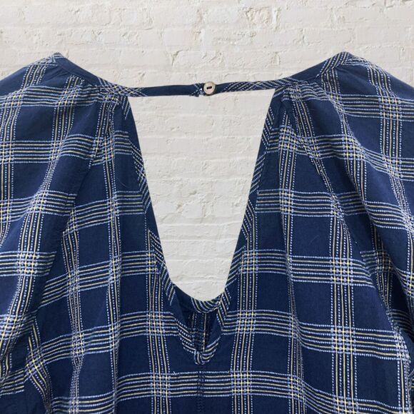 Wrap London Navy Plaid Balloon Sleeve Mini Dress L - Picture 8 of 14